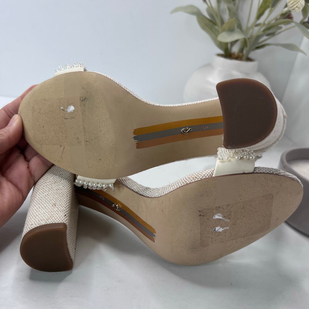 Sam Edelman Yaro Perla Block Heal Sandal Modern Ivory Women's 8 Bridal Wedding - Picture 9 of 10